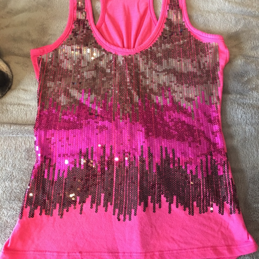 Bright Pink Sparkle Tank Top with open back